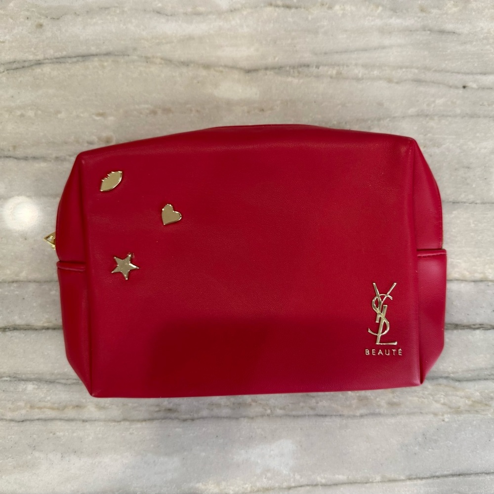 Yves Saint Laurent Red Cosmetic Case with Gold Accents